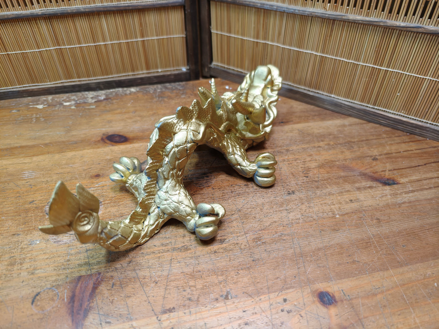 Vintage Japanese Dragon Pottery Gold Statue 1970s Shimonoseki Rare Art