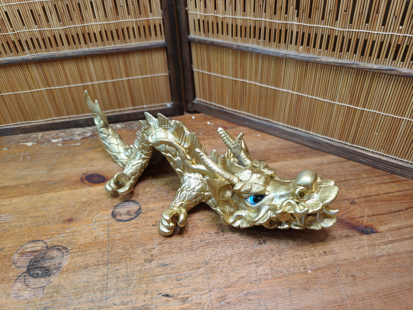 Vintage Japanese Dragon Pottery Gold Statue 1970s Shimonoseki Rare Art