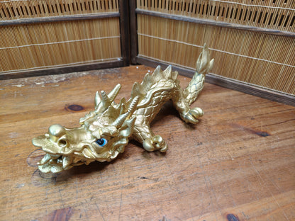 Vintage Japanese Dragon Pottery Gold Statue 1970s Shimonoseki Rare Art