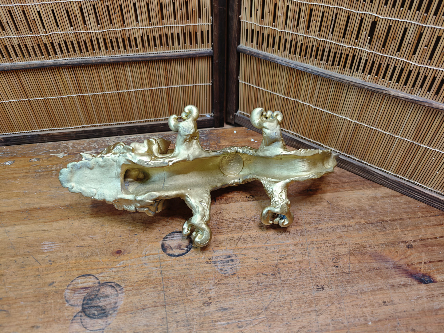 Vintage Japanese Dragon Pottery Gold Statue 1970s Shimonoseki Rare Art