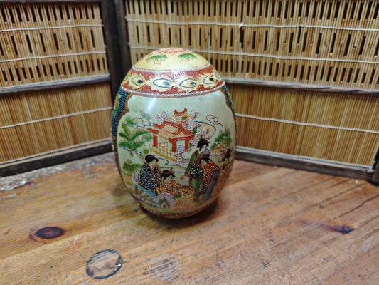 Vintage Japanese Egg Shaped Okimono Satsuma pottery Decorative Art