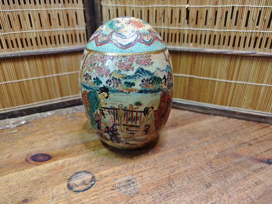 Vintage Japanese Egg Shaped Okimono Satsuma pottery Decorative Art