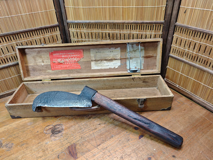 Rare Japanese Firefighter Ono Axe Forged Steel with Original Wood Box
