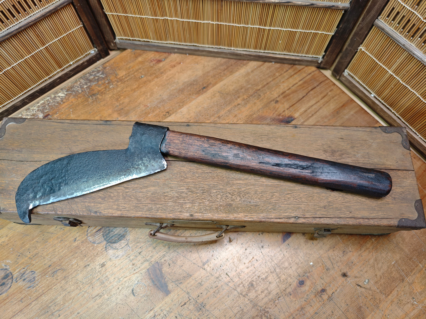 Rare Japanese Firefighter Ono Axe Forged Steel with Original Wood Box