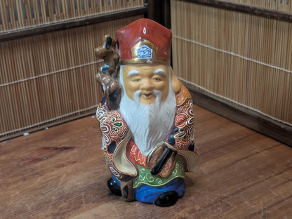 Japanese Kutani Fukurokuju God of Wisdom Longevity Shichifukujin Figurine Art