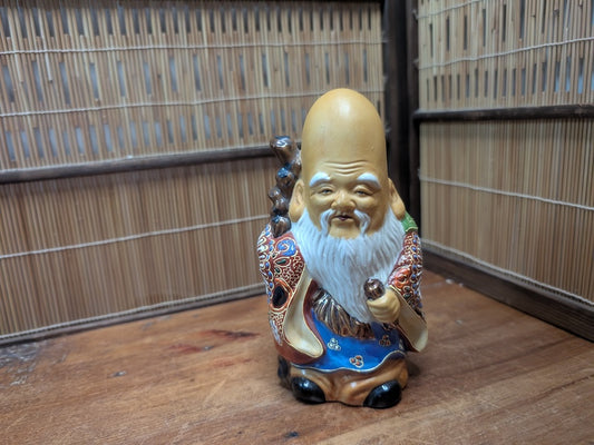 Authentic Japanese Kutani Ware Fukurokuju Lucky God Porcelain Statue