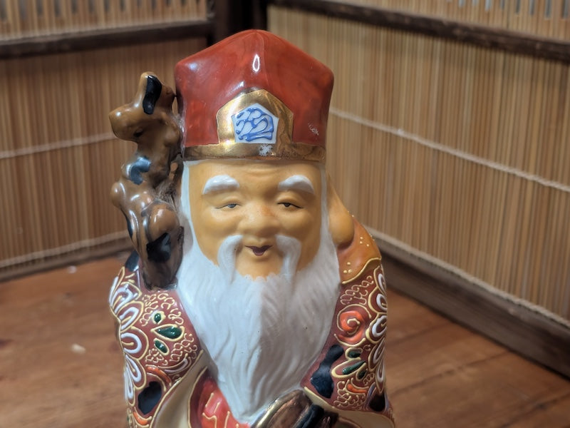 Japanese Kutani Fukurokuju God of Wisdom Longevity Shichifukujin Figurine Art