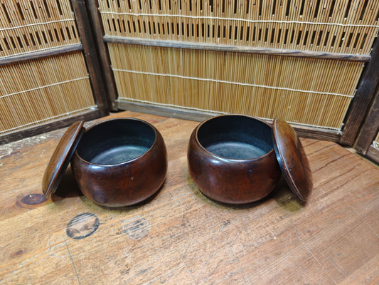 Vintage Japanese Go Bowls Bamboo Wood 1950s Empty Goke Set No Stones