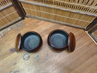 Vintage Japanese Go Bowls Bamboo Wood 1950s Empty Goke Set No Stones