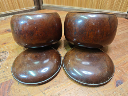Vintage Japanese Go Bowls Bamboo Wood 1950s Empty Goke Set No Stones