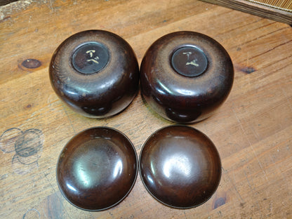 Vintage Japanese Go Bowls Bamboo Wood 1950s Empty Goke Set No Stones