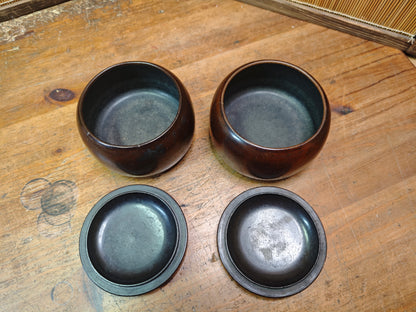 Vintage Japanese Go Bowls Bamboo Wood 1950s Empty Goke Set No Stones