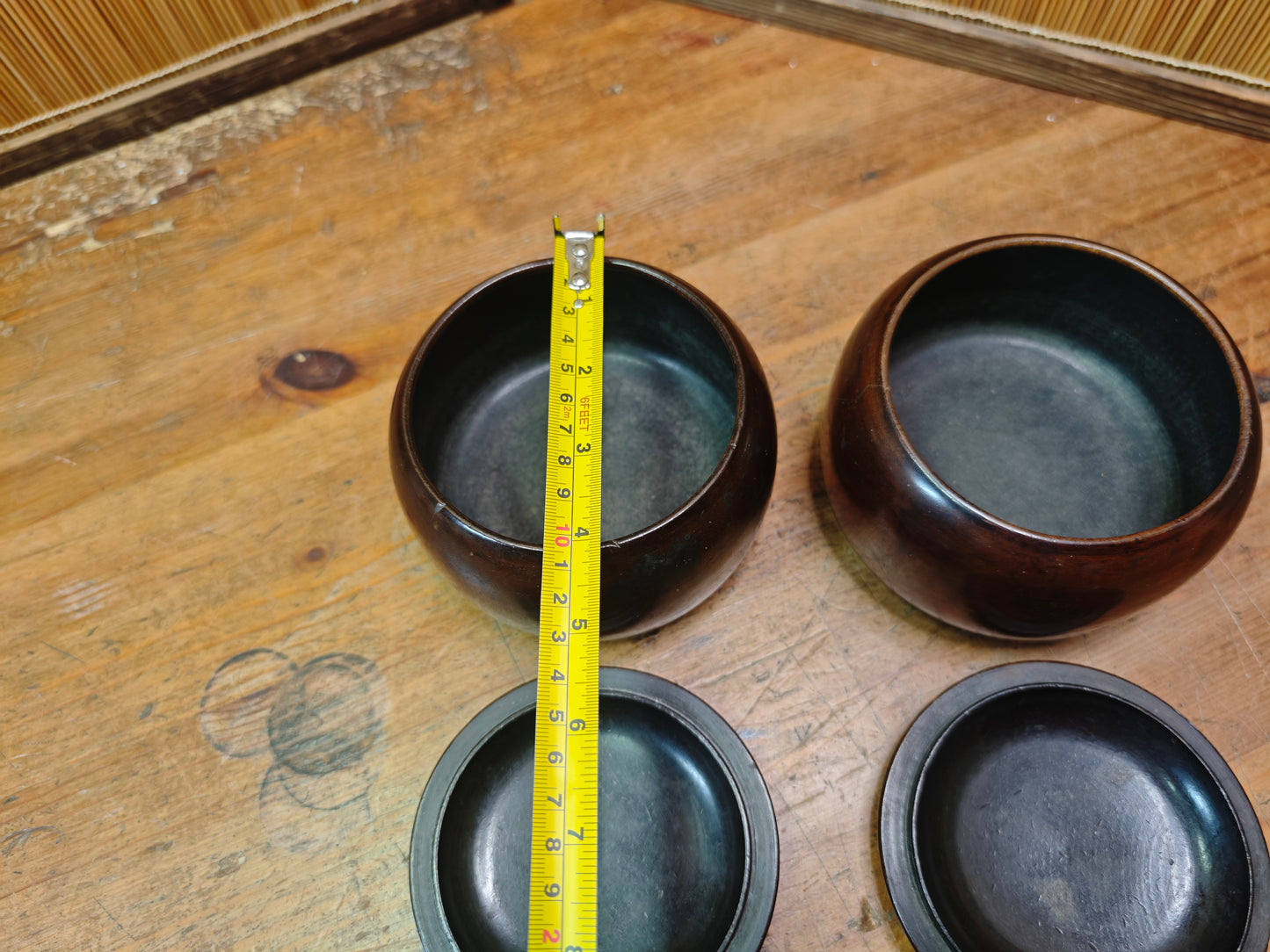 Vintage Japanese Go Bowls Bamboo Wood 1950s Empty Goke Set No Stones