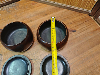 Vintage Japanese Go Bowls Bamboo Wood 1950s Empty Goke Set No Stones