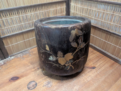 Japanese Hibachi S Size Makie Lacquer Chrysanthemum Brazier Tea Ceremony Auction JP