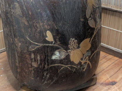 Japanese Hibachi S Size Makie Lacquer Chrysanthemum Brazier Tea Ceremony Auction JP