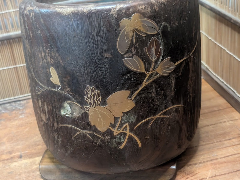 Japanese Hibachi S Size Makie Lacquer Chrysanthemum Brazier Tea Ceremony Auction JP