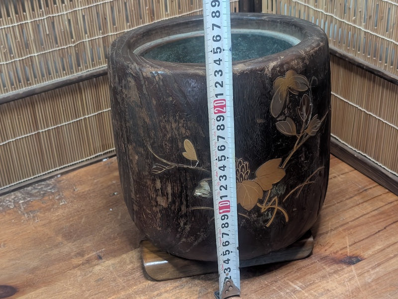 Japanese Hibachi S Size Makie Lacquer Chrysanthemum Brazier Tea Ceremony Auction JP