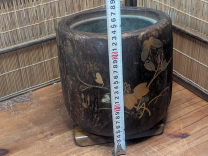 Japanese Hibachi S Size Makie Lacquer Chrysanthemum Brazier Tea Ceremony Auction JP