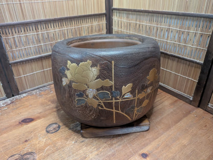 Vintage Japanese Hibachi Brazier Makie Lacquered Wood Tea Ceremony