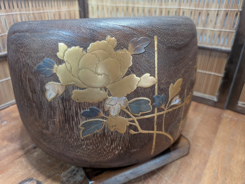 Vintage Japanese Hibachi Brazier Makie Lacquered Wood Tea Ceremony