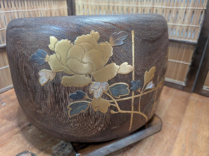 Vintage Japanese Hibachi Brazier Makie Lacquered Wood Tea Ceremony