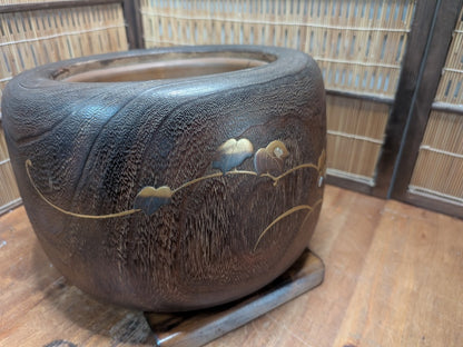 Vintage Japanese Hibachi Brazier Makie Lacquered Wood Tea Ceremony