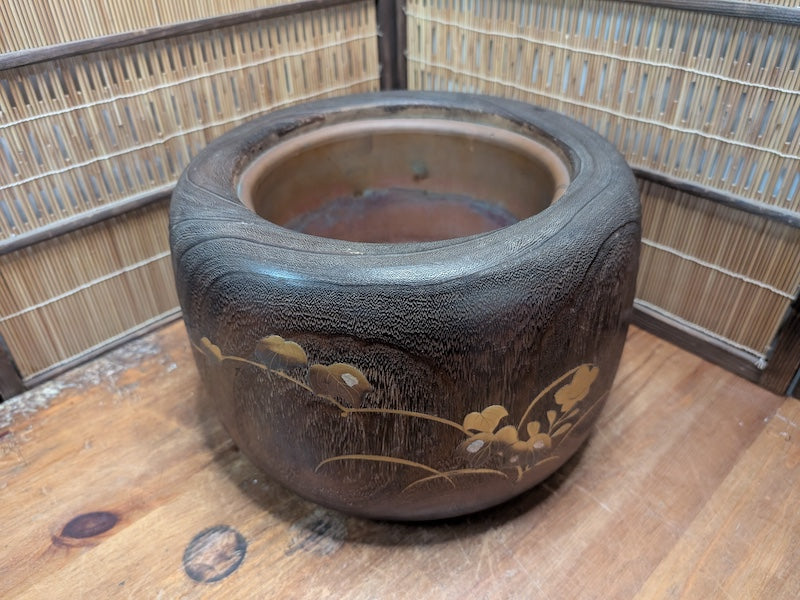 Vintage Japanese Hibachi Brazier Makie Lacquered Wood Tea Ceremony