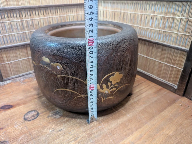 Vintage Japanese Hibachi Brazier Makie Lacquered Wood Tea Ceremony