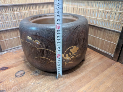 Vintage Japanese Hibachi Brazier Makie Lacquered Wood Tea Ceremony