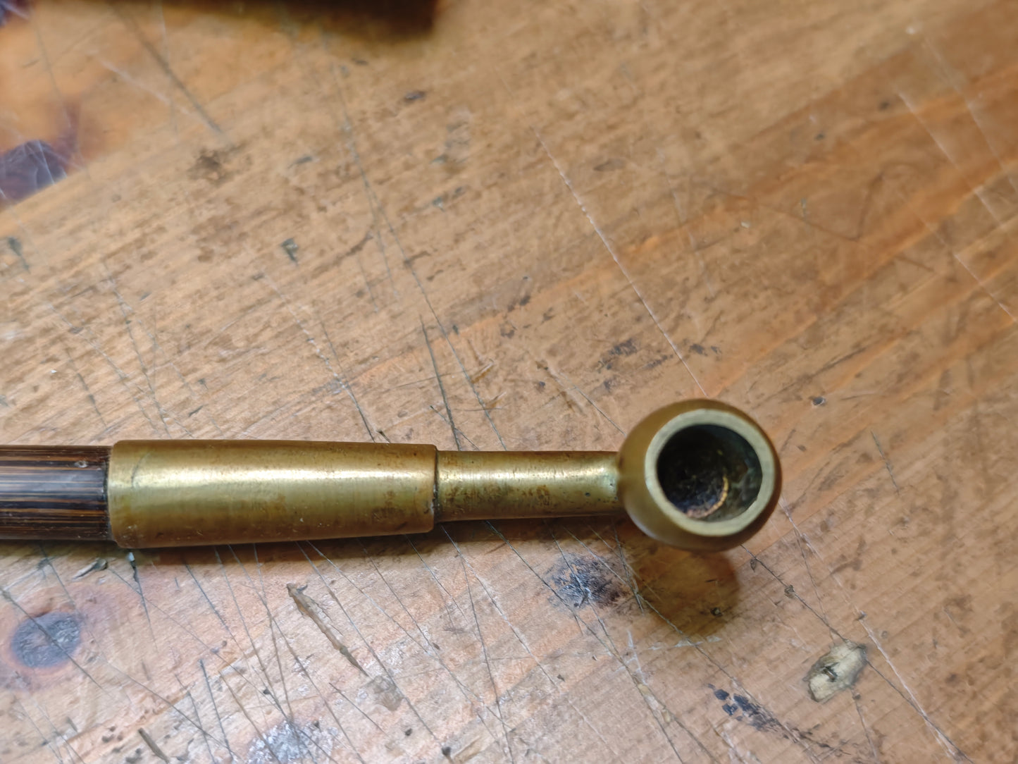 Authentic 1960s Japanese Kiseru Pipe Brass Bamboo w Signed Case Box