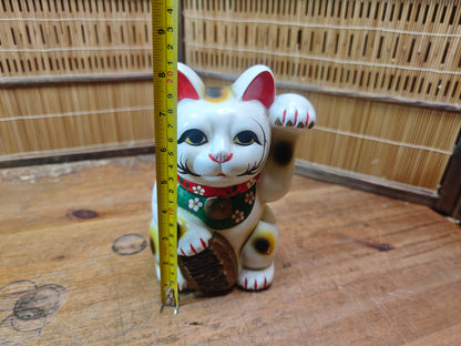 Vintage Japanese Maneki Neko Cat 1970s Ceramic Lucky Charm Japan