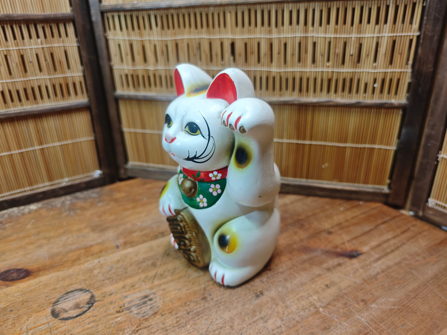 Vintage Japanese Maneki Neko Cat 1970s Ceramic Lucky Charm Japan