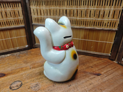 Vintage Japanese Maneki Neko Cat 1970s Ceramic Lucky Charm Japan