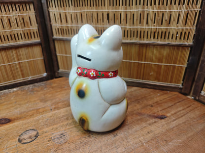Vintage Japanese Maneki Neko Cat 1970s Ceramic Lucky Charm Japan
