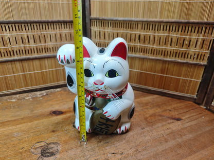 Vintage Japanese Maneki Neko Lucky Cat 1998 Heisei Signed Pottery Made in Japan