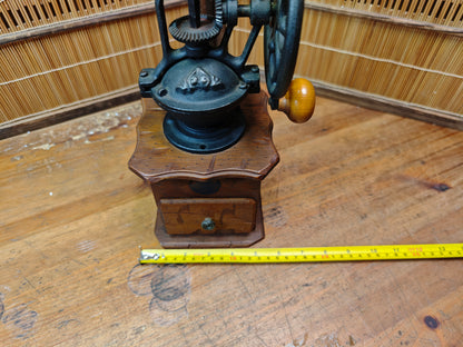 Vintage Japanese Manual Coffee Grinder Wood Steel Hand-Crank Coffee Mill