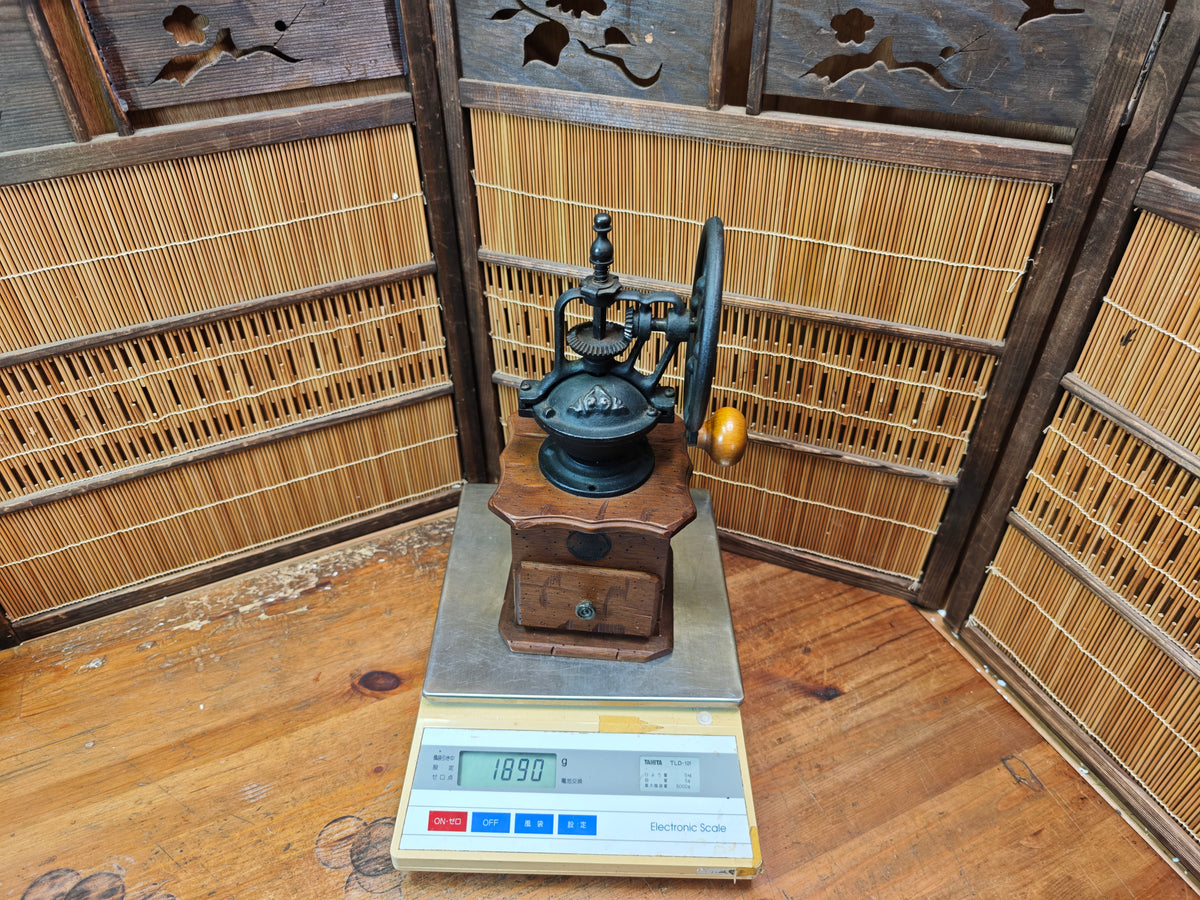 Vintage Japanese Manual Coffee Grinder Wood Steel Hand-Crank Coffee Mill