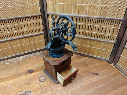 Vintage Japanese Manual Coffee Grinder Wood Steel Hand-Crank Coffee Mill