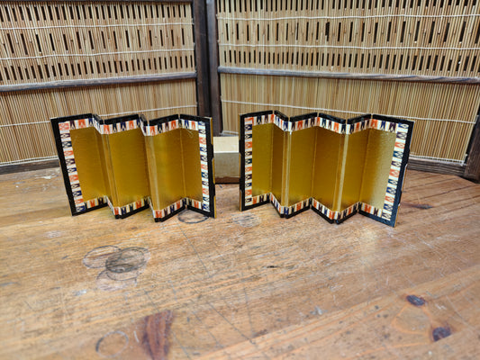 Vintage Japanese Mini Byōbu Folding Screen 1970s Gold Decorative Screen