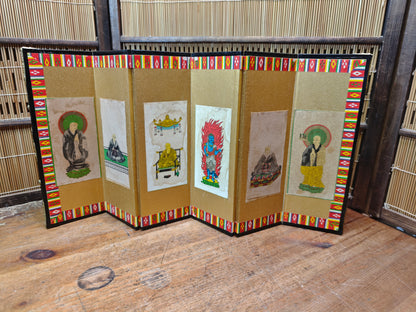 Vintage Japanese Mini Byobu Screen 1970s Buddhist Art Folding Gold Rare