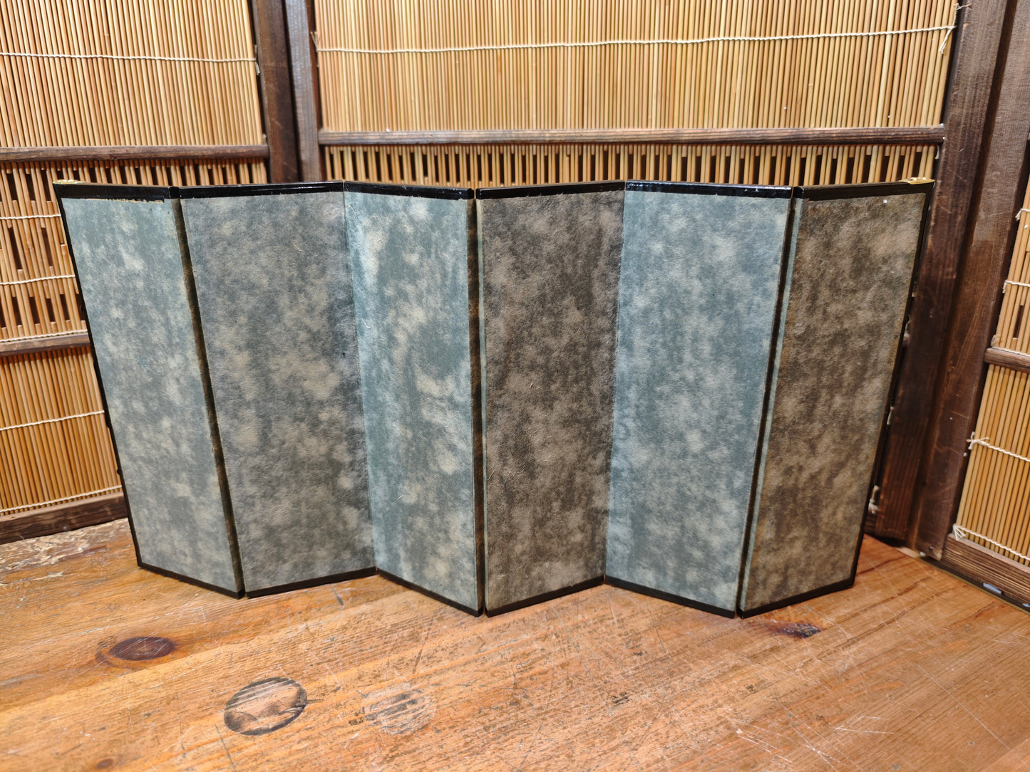 Vintage Japanese Mini Byobu Screen 1970s Buddhist Art Folding Gold Rare