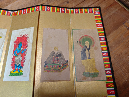 Vintage Japanese Mini Byobu Screen 1970s Buddhist Art Folding Gold Rare