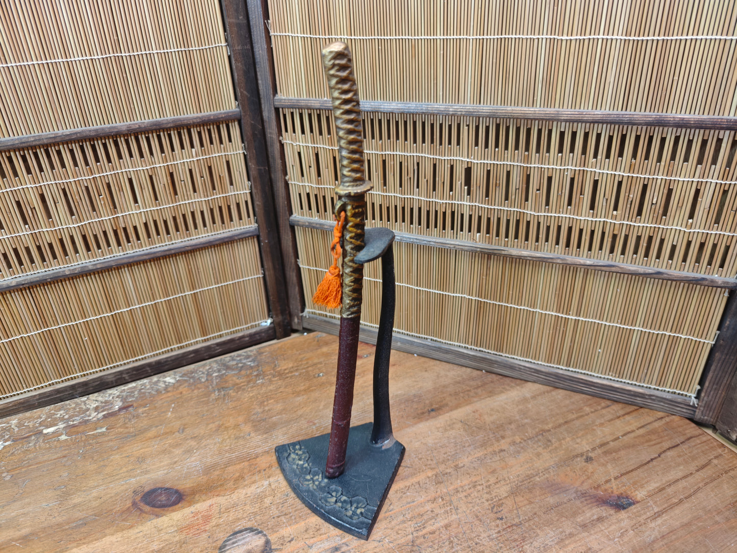 Japanese Hand Forged Steel Mini Bokuto Katana Sculpture with Stand Rare