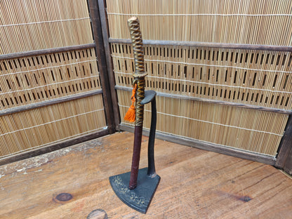 Japanese Hand Forged Steel Mini Bokuto Katana Sculpture with Stand Rare