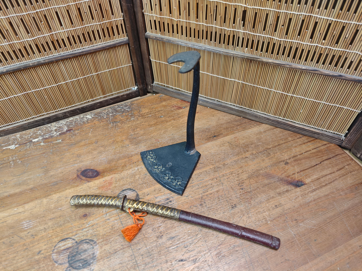 Japanese Hand Forged Steel Mini Bokuto Katana Sculpture with Stand Rare