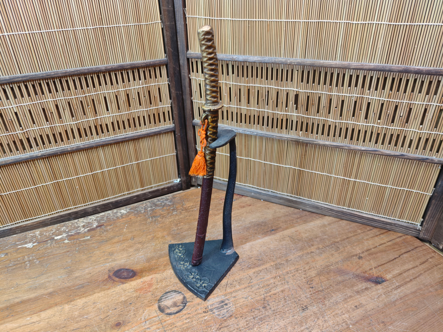Japanese Hand Forged Steel Mini Bokuto Katana Sculpture with Stand Rare