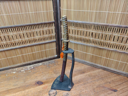 Japanese Hand Forged Steel Mini Bokuto Katana Sculpture with Stand Rare