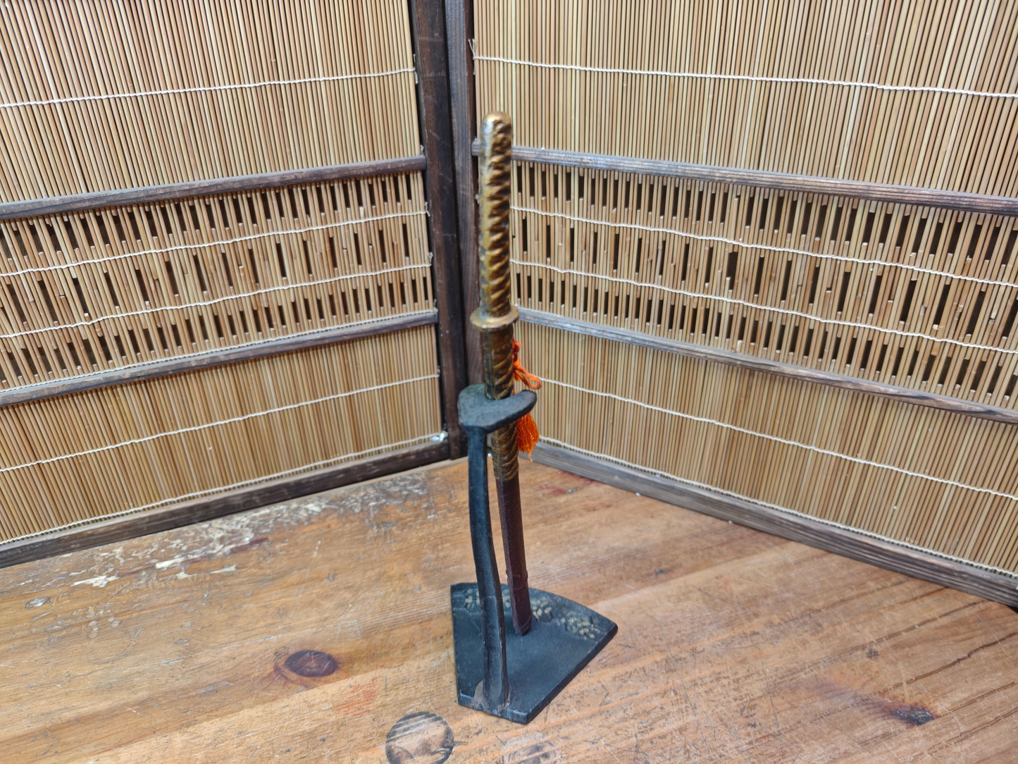 Japanese Hand Forged Steel Mini Bokuto Katana Sculpture with Stand Rare