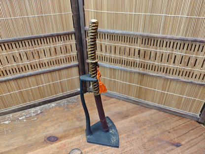 Japanese Hand Forged Steel Mini Bokuto Katana Sculpture with Stand Rare